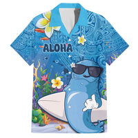 Aloha Hawaiian Monk Seal Family Matching Puletasi and Hawaiian Shirt Polynesian Tattoo The Ocean and Undersea Vibe LT03 Dad's Shirt - Short Sleeve Blue - Polynesian Pride