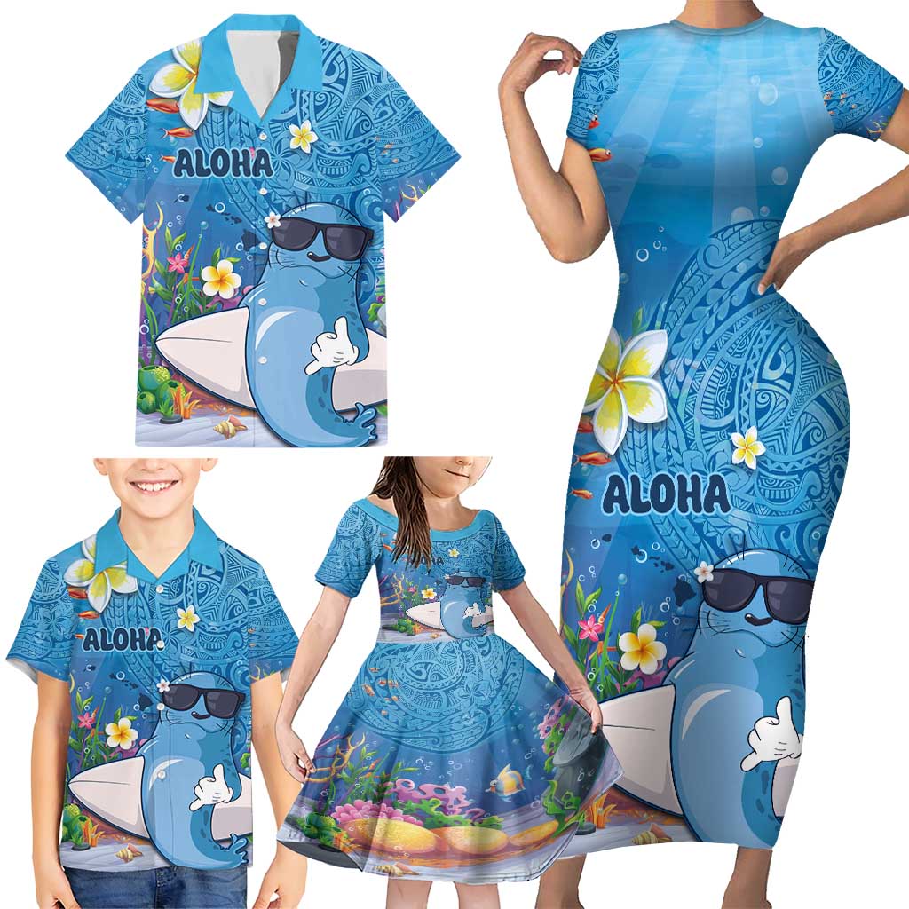 Aloha Hawaiian Monk Seal Family Matching Short Sleeve Bodycon Dress and Hawaiian Shirt Polynesian Tattoo The Ocean and Undersea Vibe LT03 - Polynesian Pride