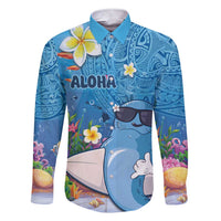 Aloha Hawaiian Monk Seal Family Matching Short Sleeve Bodycon Dress and Hawaiian Shirt Polynesian Tattoo The Ocean and Undersea Vibe LT03 Dad's Shirt - Long Sleeve Blue - Polynesian Pride