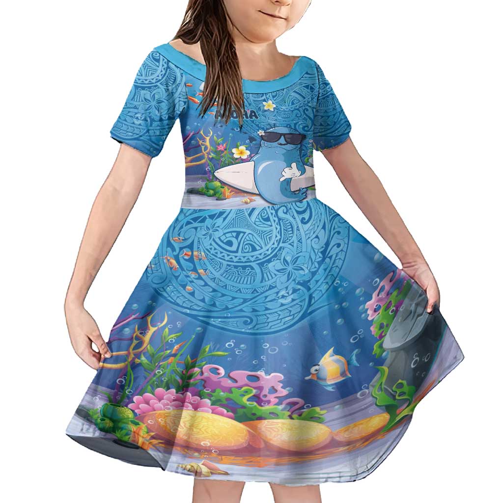 Aloha Hawaiian Monk Seal Family Matching Summer Maxi Dress and Hawaiian Shirt Polynesian Tattoo The Ocean and Undersea Vibe LT03 Daughter's Dress Blue - Polynesian Pride