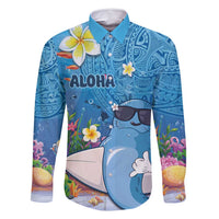 Aloha Hawaiian Monk Seal Family Matching Tank Maxi Dress and Hawaiian Shirt Polynesian Tattoo The Ocean and Undersea Vibe LT03 Dad's Shirt - Long Sleeve Blue - Polynesian Pride