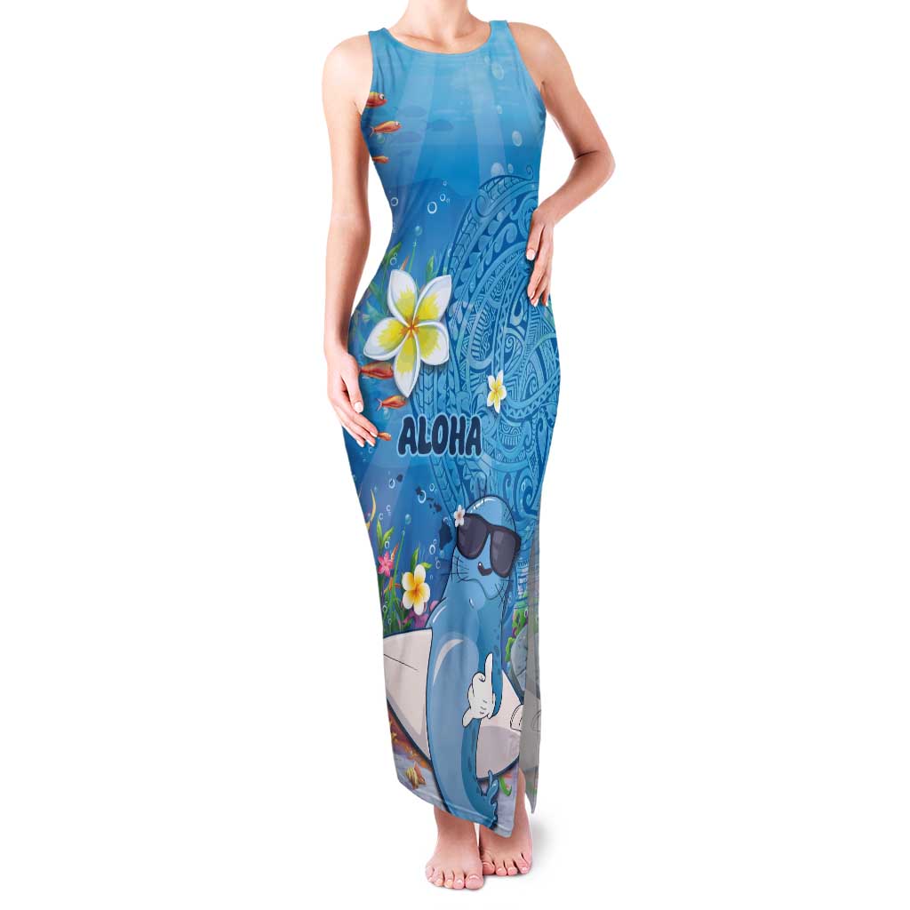 Aloha Hawaiian Monk Seal Family Matching Tank Maxi Dress and Hawaiian Shirt Polynesian Tattoo The Ocean and Undersea Vibe LT03 Mom's Dress Blue - Polynesian Pride