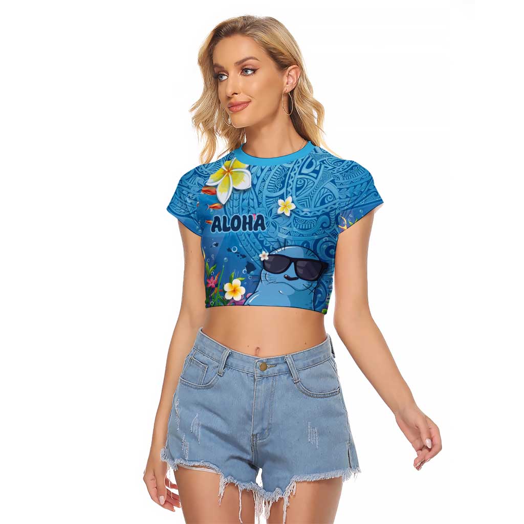 Aloha Hawaiian Monk Seal Raglan Cropped T Shirt Polynesian Tattoo The Ocean and Undersea Vibe