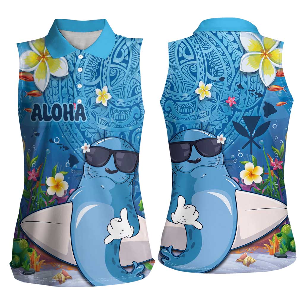 Aloha Hawaiian Monk Seal Women Sleeveless Polo Shirt Polynesian Tattoo The Ocean and Undersea Vibe LT03 - Polynesian Pride