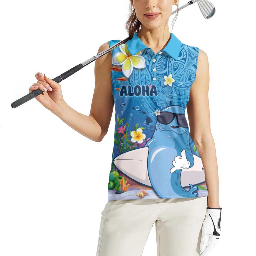 Aloha Hawaiian Monk Seal Women Sleeveless Polo Shirt Polynesian Tattoo The Ocean and Undersea Vibe LT03 - Polynesian Pride