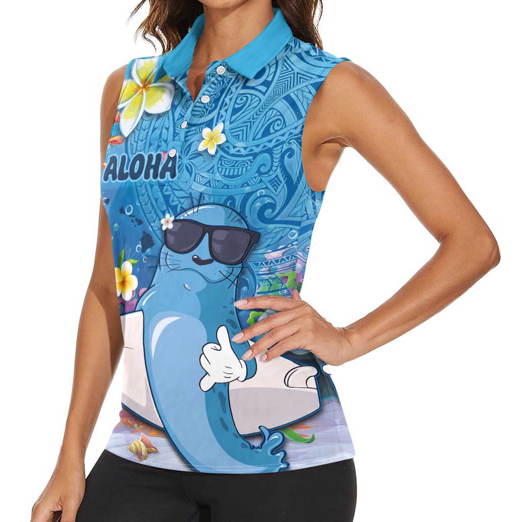Aloha Hawaiian Monk Seal Women Sleeveless Polo Shirt Polynesian Tattoo The Ocean and Undersea Vibe LT03 - Polynesian Pride