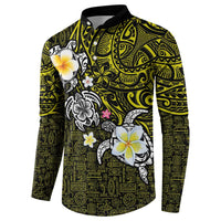 Hawaiian Turtle and Plumeria Button Sweatshirt Polynesian Tattoo and Tribal Elements Pattern Yellow Color