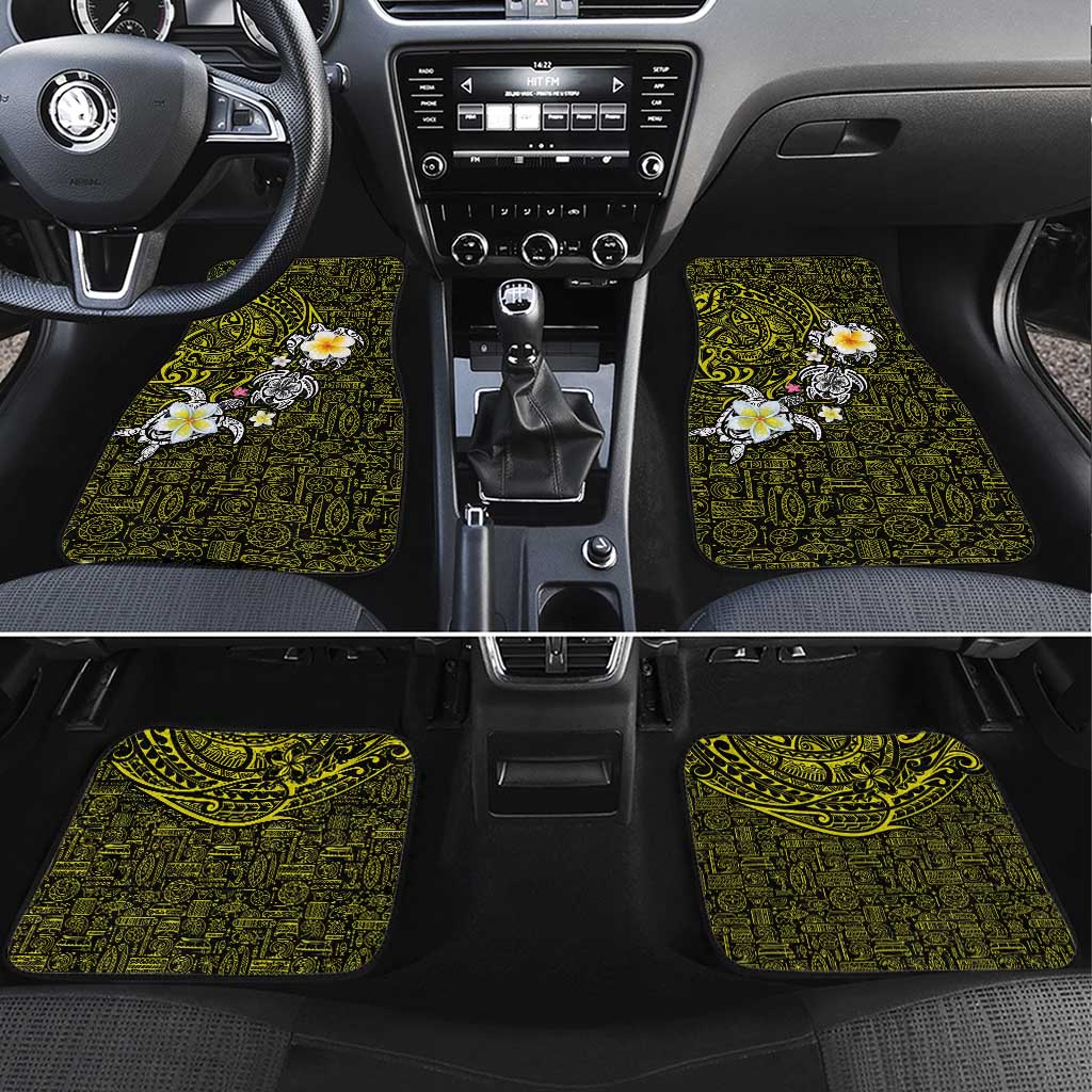 Hawaiian Turtle and Plumeria Car Mats Polynesian Tattoo and Tribal Elements Pattern Yellow Color LT03 Set 4pcs Yellow - Polynesian Pride