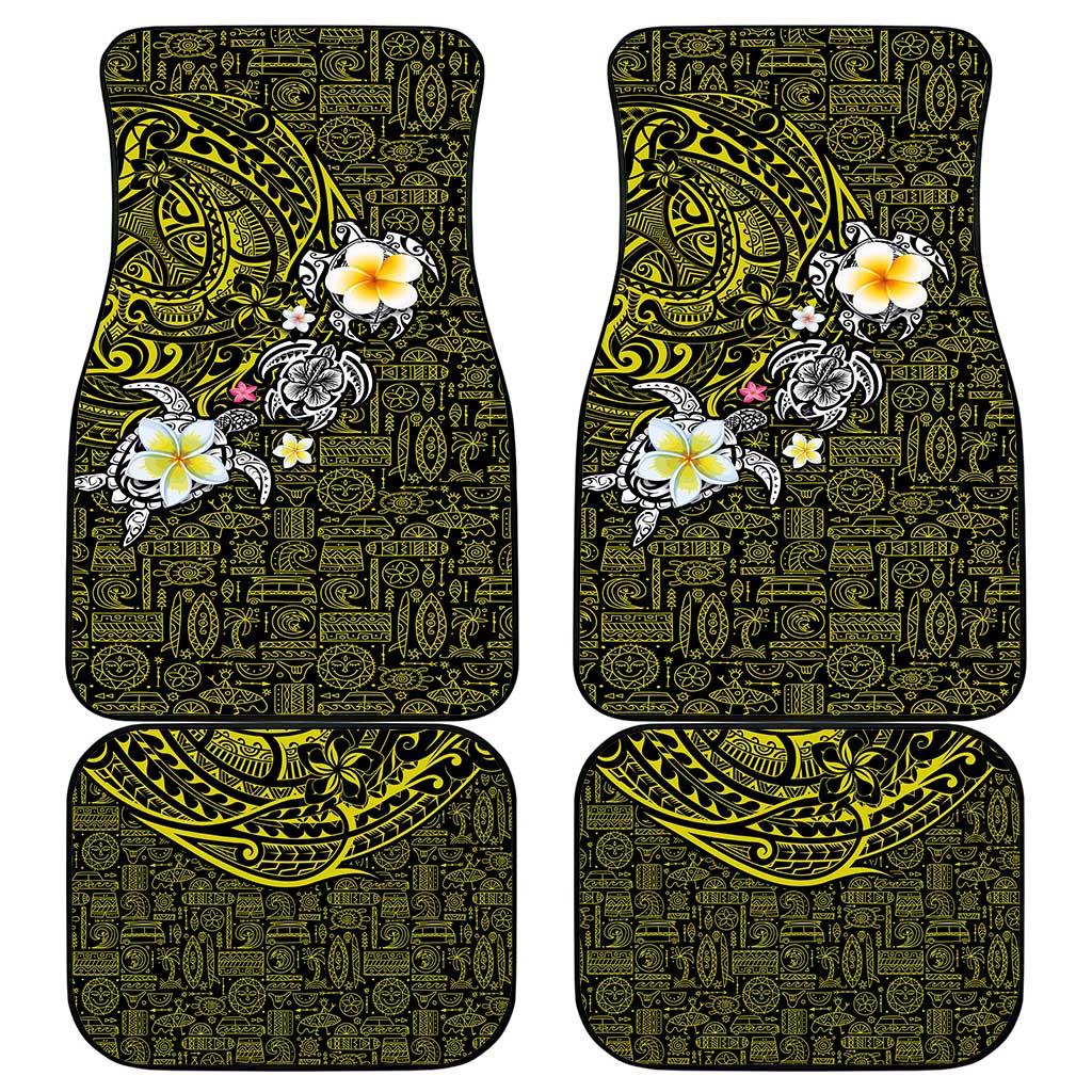 Hawaiian Turtle and Plumeria Car Mats Polynesian Tattoo and Tribal Elements Pattern Yellow Color LT03 - Polynesian Pride