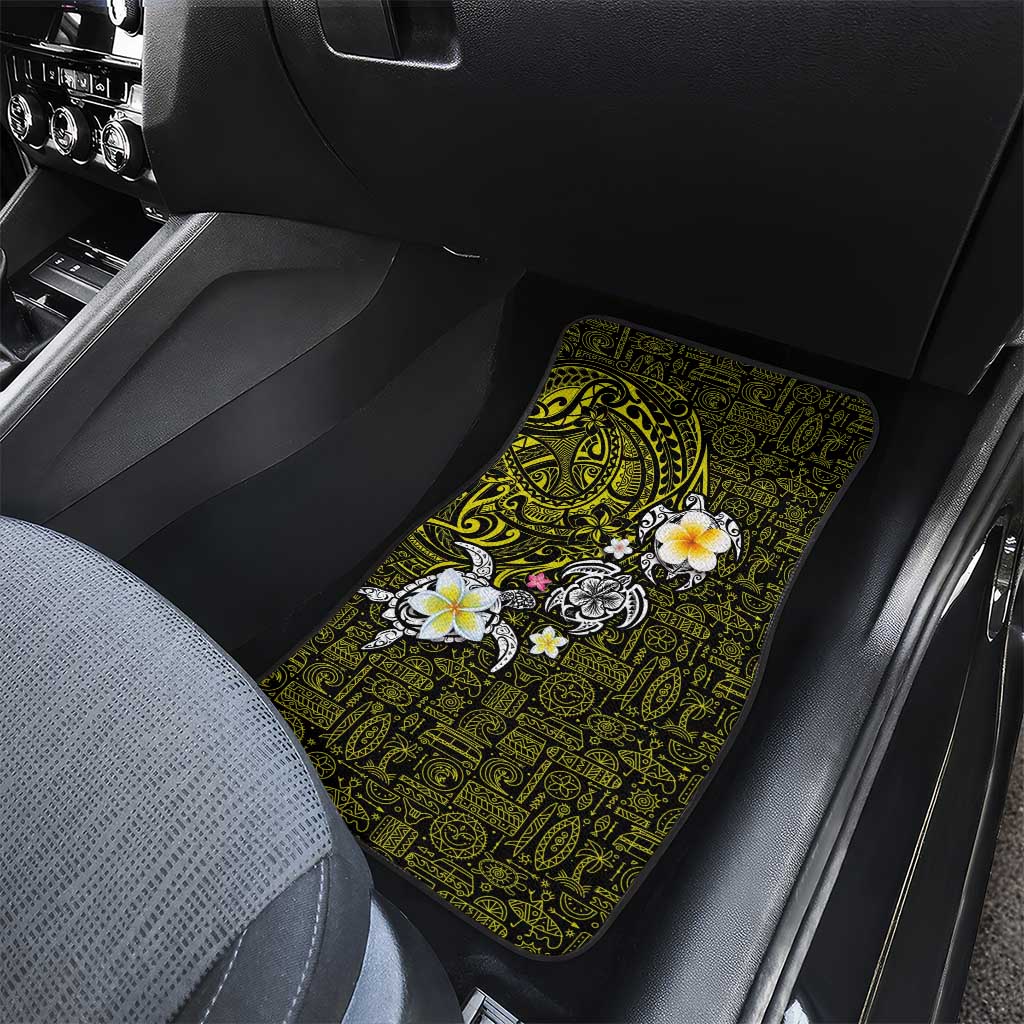 Hawaiian Turtle and Plumeria Car Mats Polynesian Tattoo and Tribal Elements Pattern Yellow Color LT03 - Polynesian Pride