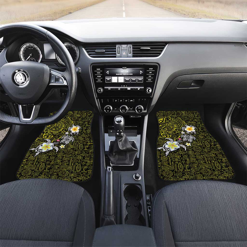Hawaiian Turtle and Plumeria Car Mats Polynesian Tattoo and Tribal Elements Pattern Yellow Color LT03 Set 2pcs - Front Yellow - Polynesian Pride