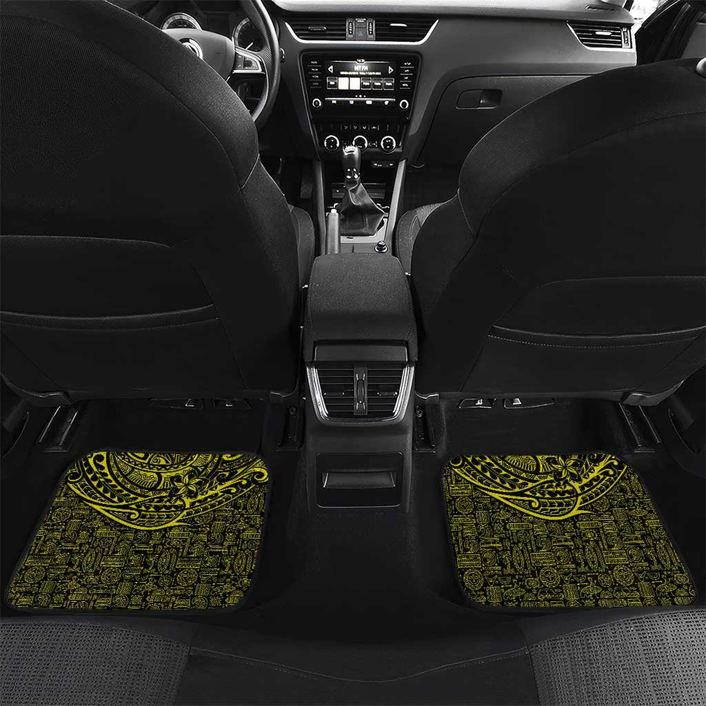 Hawaiian Turtle and Plumeria Car Mats Polynesian Tattoo and Tribal Elements Pattern Yellow Color LT03 Set 2pcs - Back Yellow - Polynesian Pride