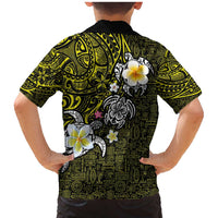 Hawaiian Turtle and Plumeria Family Matching Mermaid Dress and Hawaiian Shirt Polynesian Tattoo and Tribal Elements Pattern Yellow Color LT03 - Polynesian Pride