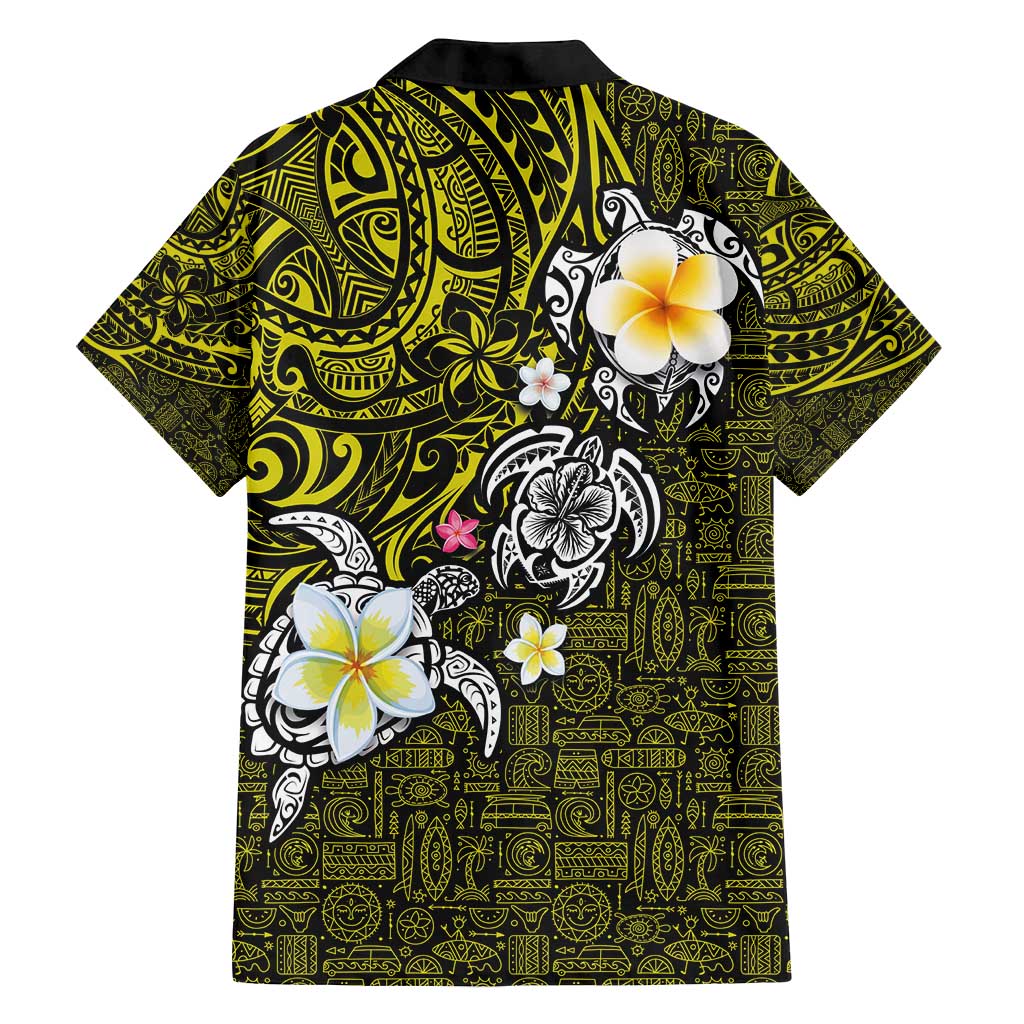 Hawaiian Turtle and Plumeria Family Matching Off Shoulder Maxi Dress and Hawaiian Shirt Polynesian Tattoo and Tribal Elements Pattern Yellow Color LT03 - Polynesian Pride