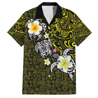 Hawaiian Turtle and Plumeria Family Matching Off Shoulder Short Dress and Hawaiian Shirt Polynesian Tattoo and Tribal Elements Pattern Yellow Color LT03 Dad's Shirt - Short Sleeve Yellow - Polynesian Pride