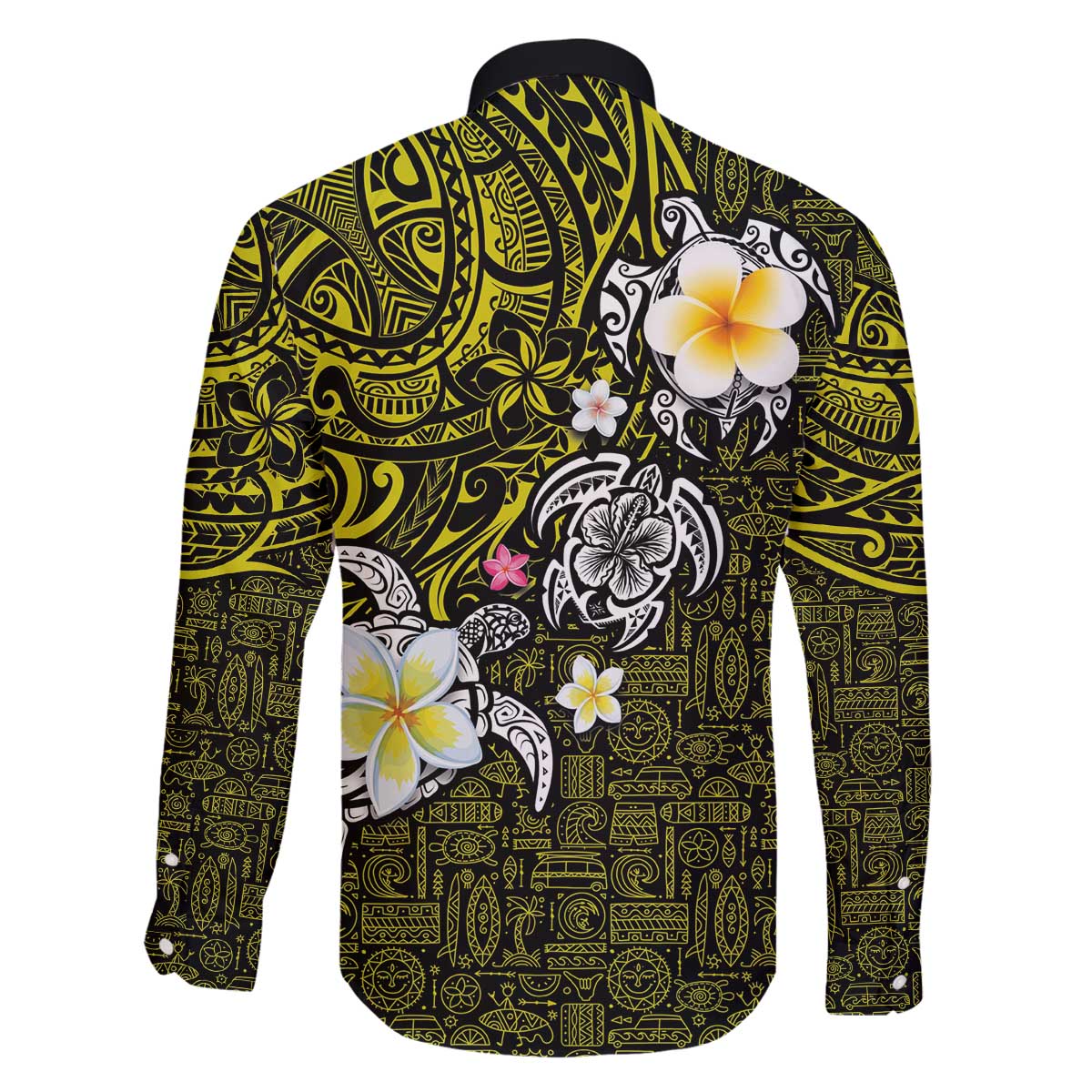 Hawaiian Turtle and Plumeria Family Matching Puletasi and Hawaiian Shirt Polynesian Tattoo and Tribal Elements Pattern Yellow Color LT03 - Polynesian Pride