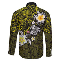 Hawaiian Turtle and Plumeria Family Matching Puletasi and Hawaiian Shirt Polynesian Tattoo and Tribal Elements Pattern Yellow Color LT03 - Polynesian Pride
