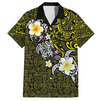 Hawaiian Turtle and Plumeria Family Matching Summer Maxi Dress and Hawaiian Shirt Polynesian Tattoo and Tribal Elements Pattern Yellow Color LT03 Dad's Shirt - Short Sleeve Yellow - Polynesian Pride