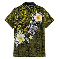 Hawaiian Turtle and Plumeria Family Matching Summer Maxi Dress and Hawaiian Shirt Polynesian Tattoo and Tribal Elements Pattern Yellow Color LT03 - Polynesian Pride