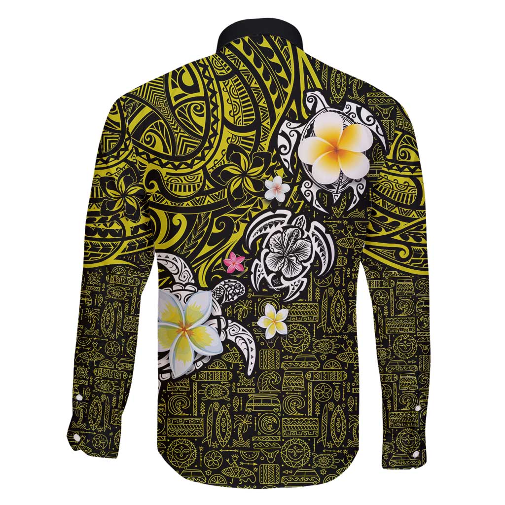 Hawaiian Turtle and Plumeria Family Matching Tank Maxi Dress and Hawaiian Shirt Polynesian Tattoo and Tribal Elements Pattern Yellow Color LT03 - Polynesian Pride