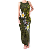 Hawaiian Turtle and Plumeria Family Matching Tank Maxi Dress and Hawaiian Shirt Polynesian Tattoo and Tribal Elements Pattern Yellow Color LT03 Mom's Dress Yellow - Polynesian Pride