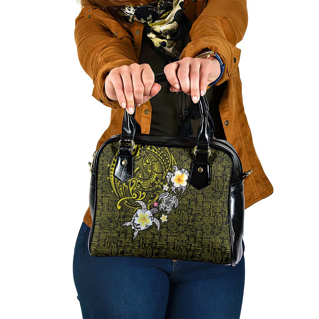 Hawaiian Turtle and Plumeria Shoulder Handbag Polynesian Tattoo and Tribal Elements Pattern Yellow Color LT03 One Size Yellow - Polynesian Pride