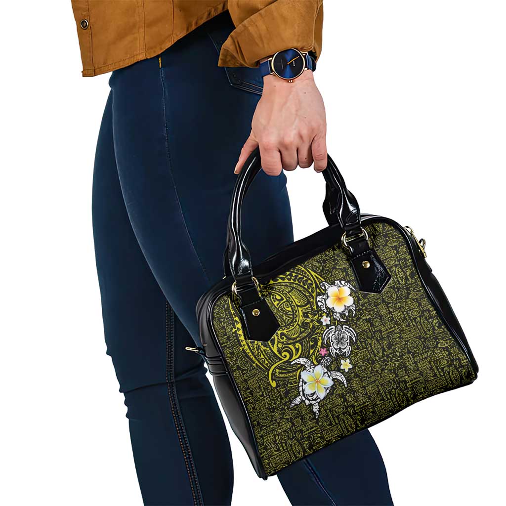 Hawaiian Turtle and Plumeria Shoulder Handbag Polynesian Tattoo and Tribal Elements Pattern Yellow Color LT03 - Polynesian Pride