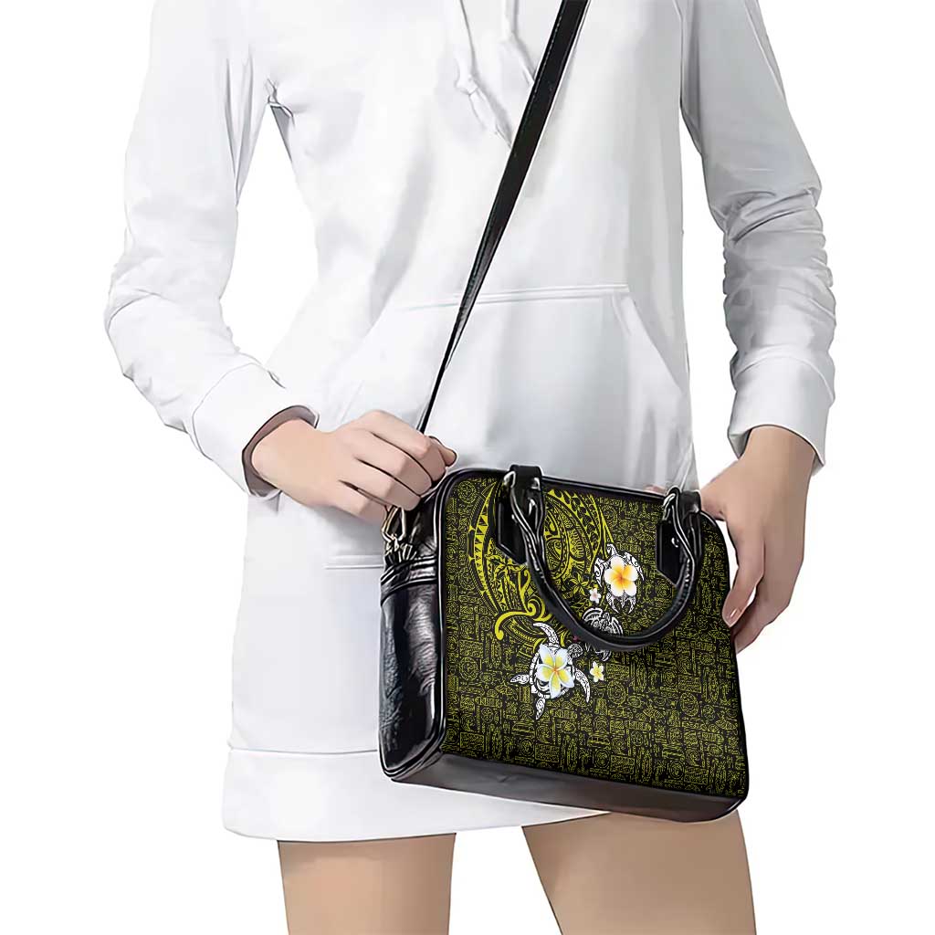 Hawaiian Turtle and Plumeria Shoulder Handbag Polynesian Tattoo and Tribal Elements Pattern Yellow Color LT03 - Polynesian Pride