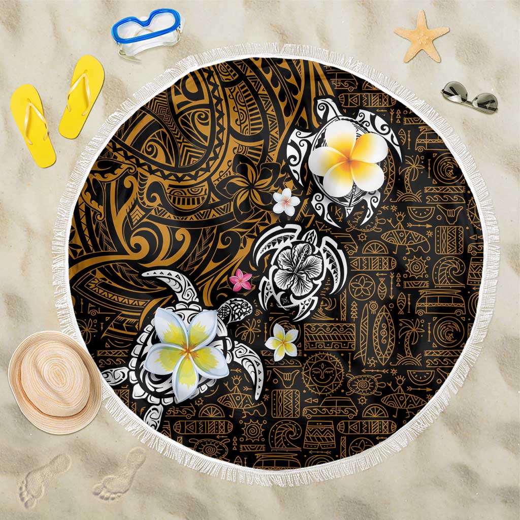 Hawaiian Turtle and Plumeria Beach Blanket Polynesian Tattoo and Tribal Elements Pattern Orange Color LT03 One Size 150cm Orange - Polynesian Pride