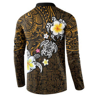 Hawaiian Turtle and Plumeria Button Sweatshirt Polynesian Tattoo and Tribal Elements Pattern Orange Color