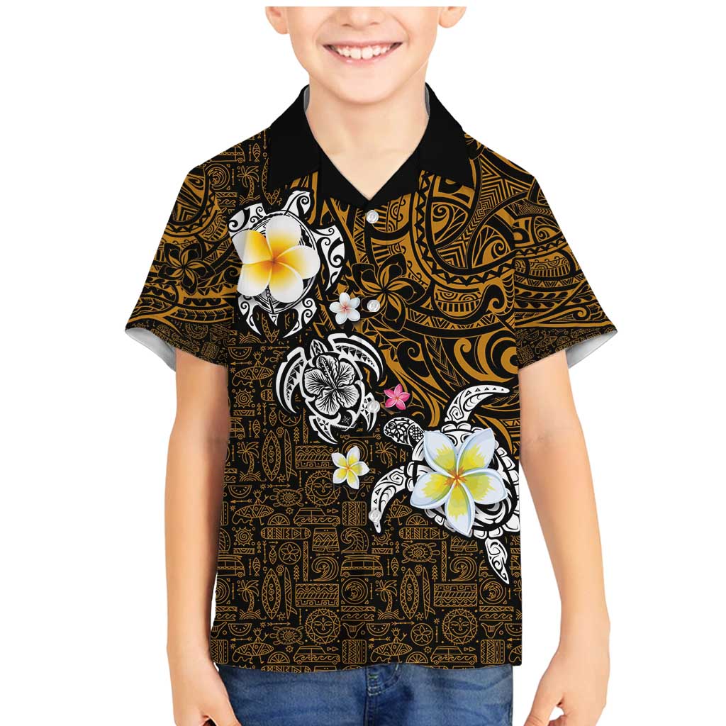 Hawaiian Turtle and Plumeria Family Matching Mermaid Dress and Hawaiian Shirt Polynesian Tattoo and Tribal Elements Pattern Orange Color LT03 Son's Shirt Orange - Polynesian Pride