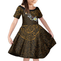 Hawaiian Turtle and Plumeria Family Matching Off The Shoulder Long Sleeve Dress and Hawaiian Shirt Polynesian Tattoo and Tribal Elements Pattern Orange Color LT03 Daughter's Dress Orange - Polynesian Pride