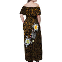 Hawaiian Turtle and Plumeria Family Matching Off Shoulder Maxi Dress and Hawaiian Shirt Polynesian Tattoo and Tribal Elements Pattern Orange Color LT03 - Polynesian Pride