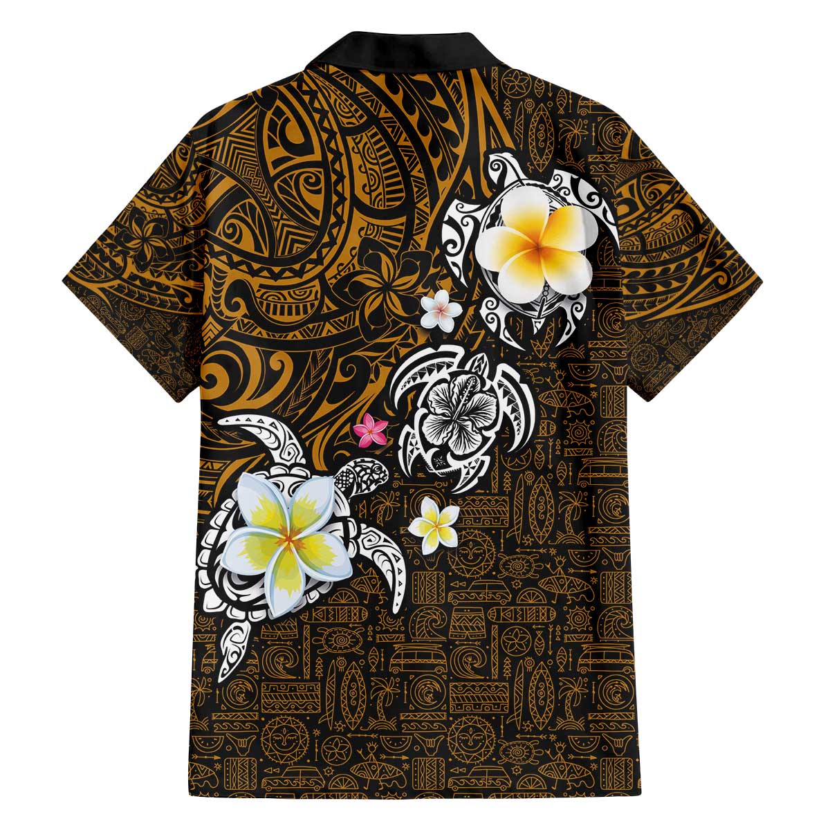 Hawaiian Turtle and Plumeria Family Matching Off Shoulder Short Dress and Hawaiian Shirt Polynesian Tattoo and Tribal Elements Pattern Orange Color LT03 - Polynesian Pride