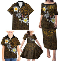 Hawaiian Turtle and Plumeria Family Matching Puletasi and Hawaiian Shirt Polynesian Tattoo and Tribal Elements Pattern Orange Color LT03 - Polynesian Pride