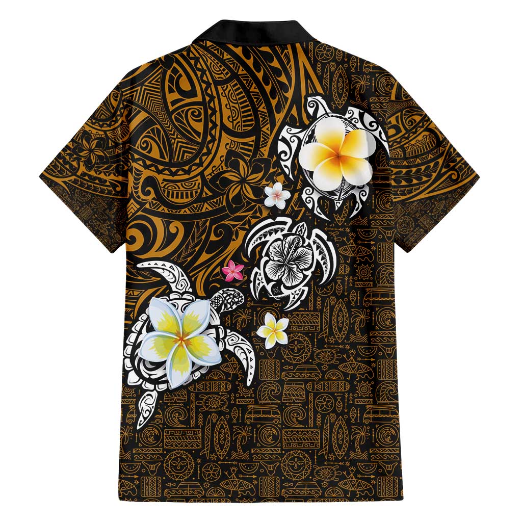 Hawaiian Turtle and Plumeria Family Matching Short Sleeve Bodycon Dress and Hawaiian Shirt Polynesian Tattoo and Tribal Elements Pattern Orange Color LT03 - Polynesian Pride