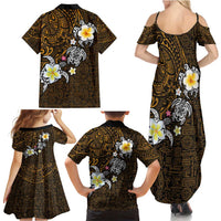 Hawaiian Turtle and Plumeria Family Matching Summer Maxi Dress and Hawaiian Shirt Polynesian Tattoo and Tribal Elements Pattern Orange Color LT03 - Polynesian Pride