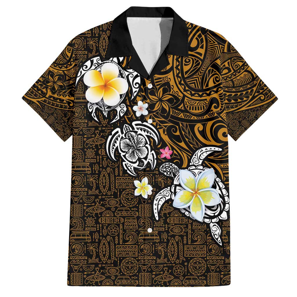 Hawaiian Turtle and Plumeria Family Matching Summer Maxi Dress and Hawaiian Shirt Polynesian Tattoo and Tribal Elements Pattern Orange Color LT03 Dad's Shirt - Short Sleeve Orange - Polynesian Pride