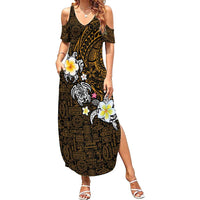 Hawaiian Turtle and Plumeria Family Matching Summer Maxi Dress and Hawaiian Shirt Polynesian Tattoo and Tribal Elements Pattern Orange Color LT03 Mom's Dress Orange - Polynesian Pride