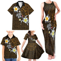 Hawaiian Turtle and Plumeria Family Matching Tank Maxi Dress and Hawaiian Shirt Polynesian Tattoo and Tribal Elements Pattern Orange Color LT03 - Polynesian Pride