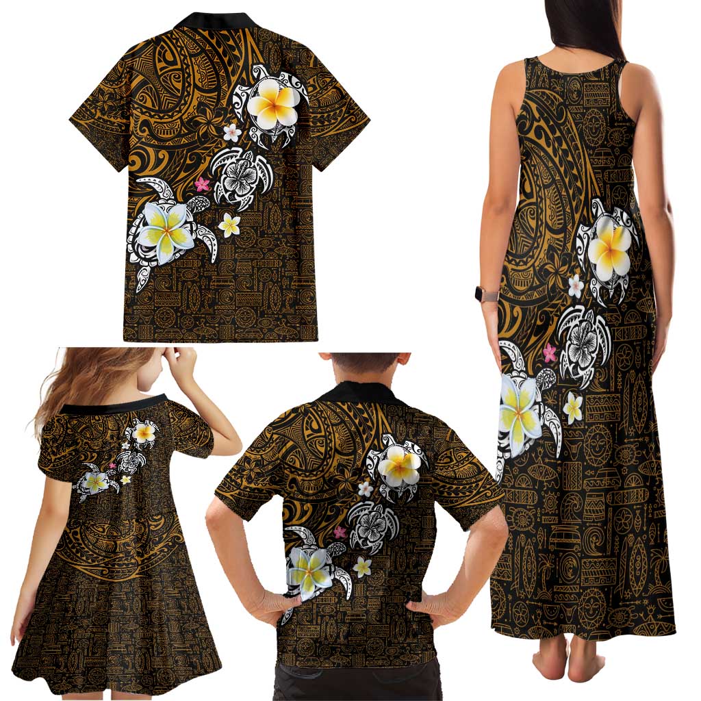 Hawaiian Turtle and Plumeria Family Matching Tank Maxi Dress and Hawaiian Shirt Polynesian Tattoo and Tribal Elements Pattern Orange Color LT03 - Polynesian Pride