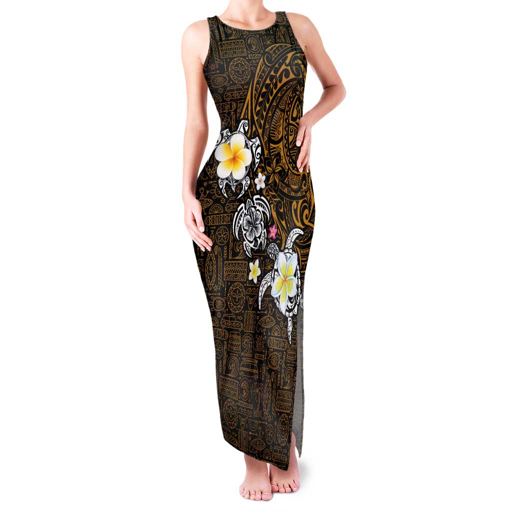 Hawaiian Turtle and Plumeria Family Matching Tank Maxi Dress and Hawaiian Shirt Polynesian Tattoo and Tribal Elements Pattern Orange Color LT03 Mom's Dress Orange - Polynesian Pride