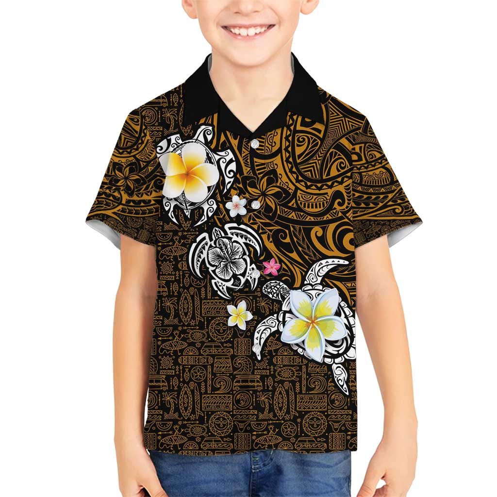 Hawaiian Turtle and Plumeria Family Matching Tank Maxi Dress and Hawaiian Shirt Polynesian Tattoo and Tribal Elements Pattern Orange Color LT03 Son's Shirt Orange - Polynesian Pride