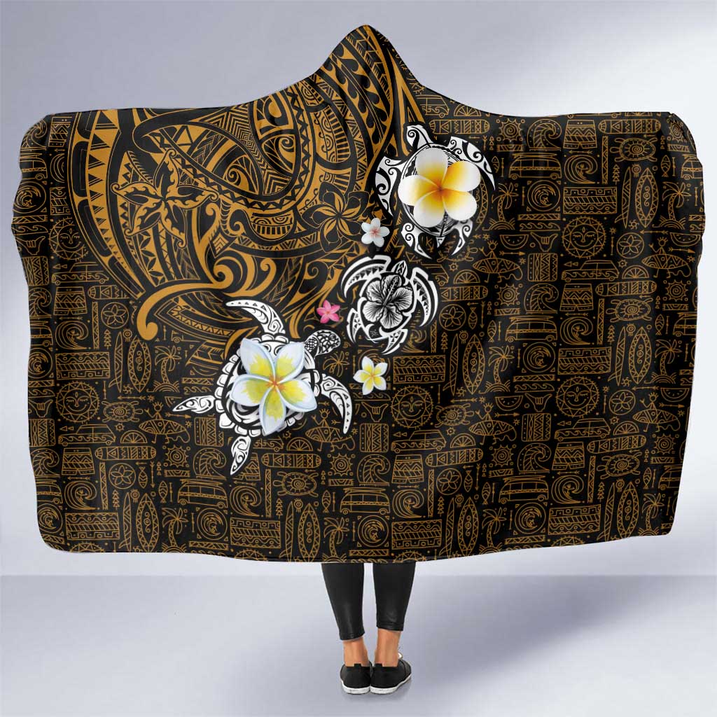 Hawaiian Turtle and Plumeria Hooded Blanket Polynesian Tattoo and Tribal Elements Pattern Orange Color LT03 One Size Orange - Polynesian Pride