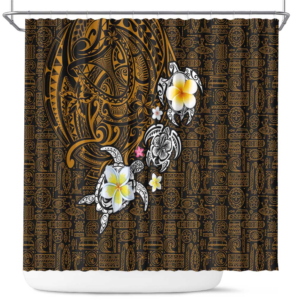 Hawaiian Turtle and Plumeria Shower Curtain Polynesian Tattoo and Tribal Elements Pattern Orange Color LT03 Orange - Polynesian Pride