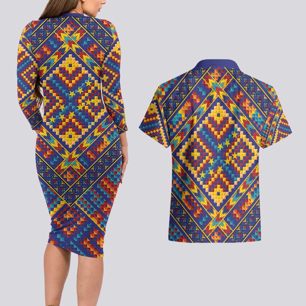 Kolose-Tuvalu Crochet Couples Matching Long Sleeve Bodycon Dress and Hawaiian Shirt with Polynesian and Pacific Tattoos - Polynesian Pride