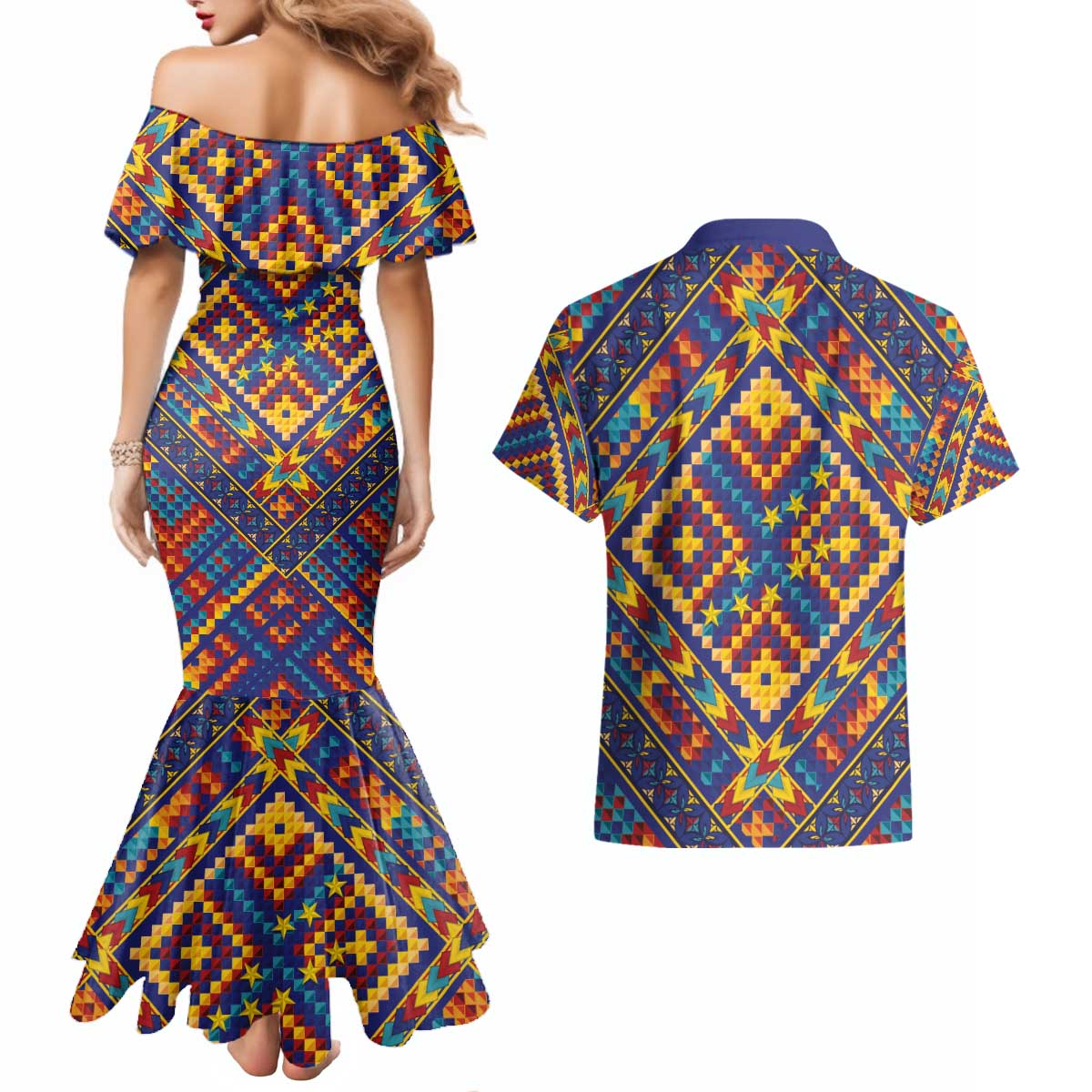 Kolose-Tuvalu Crochet Couples Matching Mermaid Dress and Hawaiian Shirt with Polynesian and Pacific Tattoos - Polynesian Pride