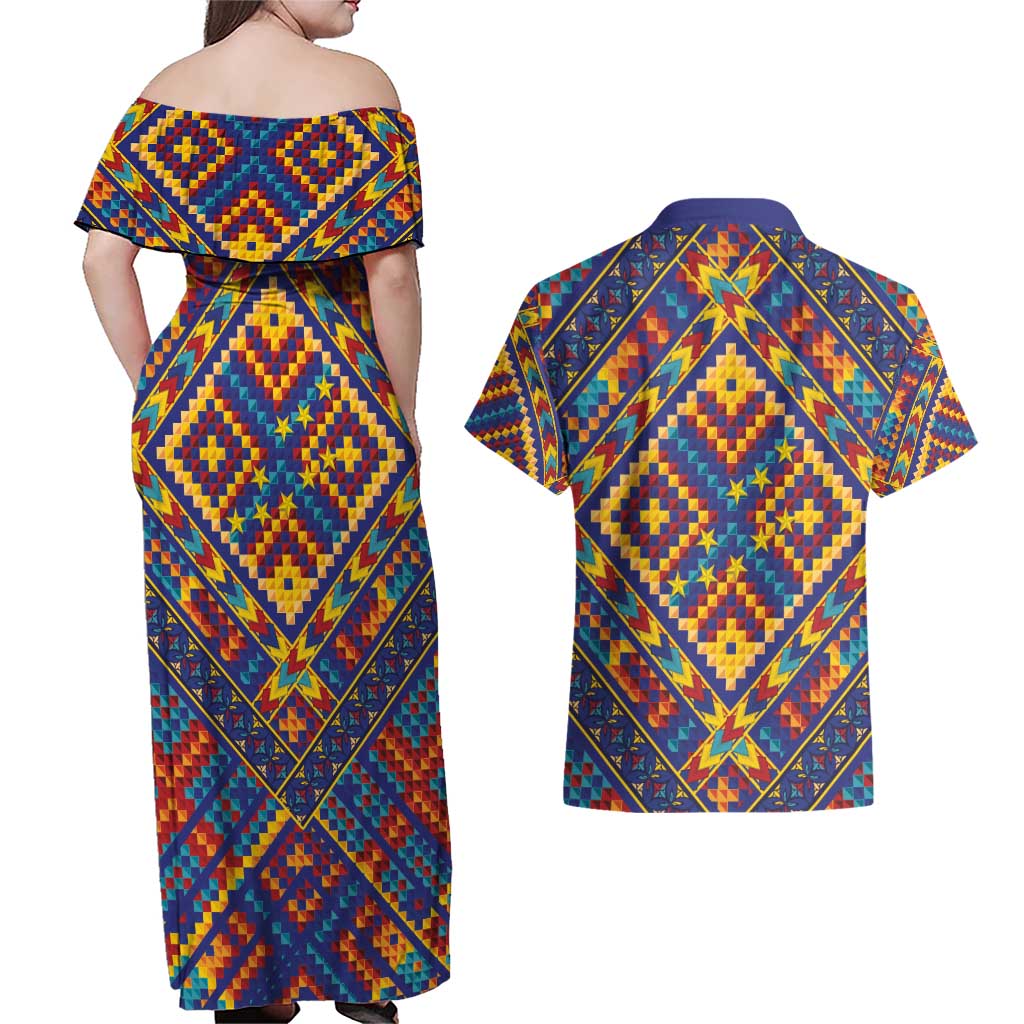 Kolose-Tuvalu Crochet Couples Matching Off Shoulder Maxi Dress and Hawaiian Shirt with Polynesian and Pacific Tattoos - Polynesian Pride