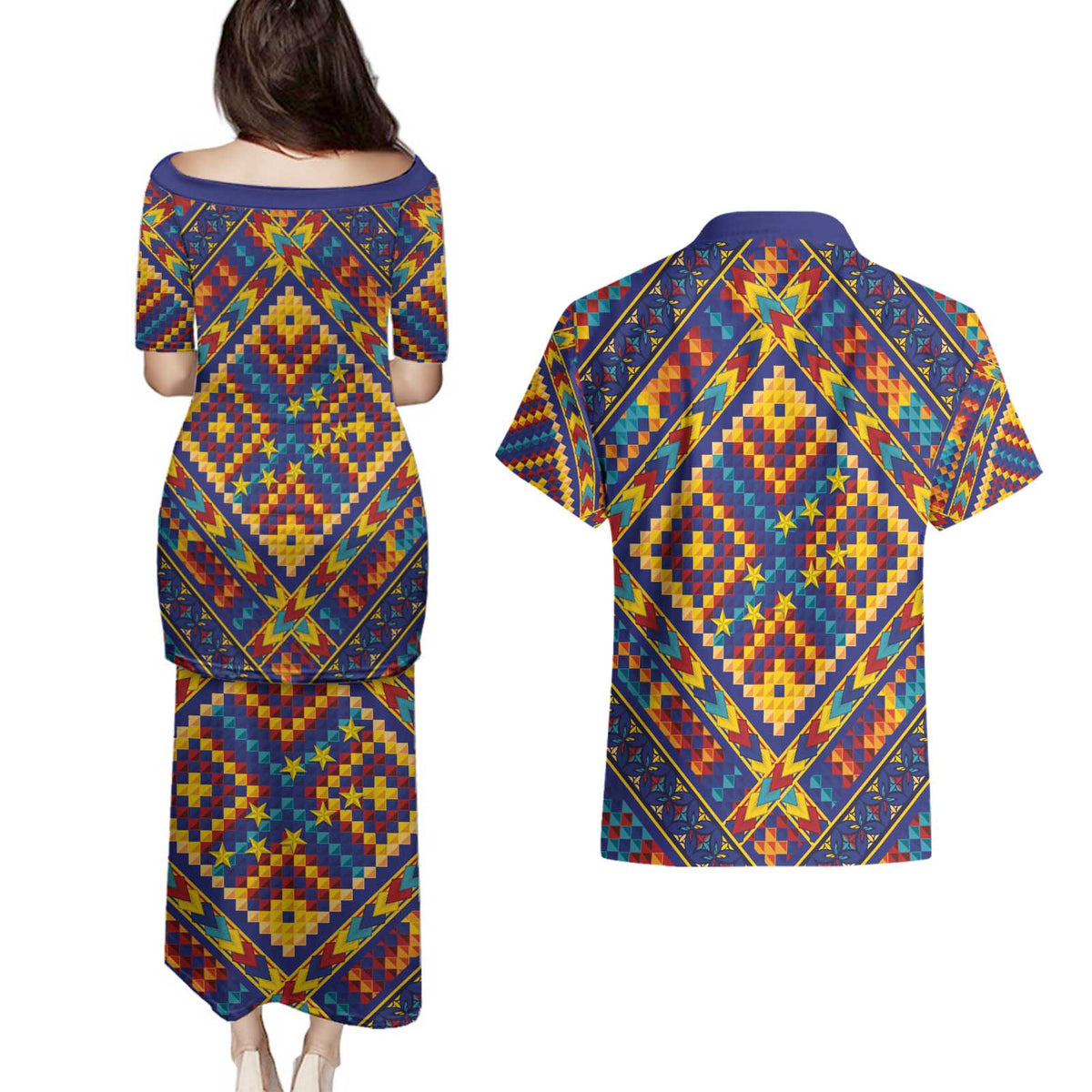Kolose-Tuvalu Crochet Couples Matching Puletasi and Hawaiian Shirt with Polynesian and Pacific Tattoos - Polynesian Pride