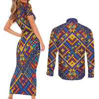 Kolose-Tuvalu Crochet Couples Matching Short Sleeve Bodycon Dress and Long Sleeve Button Shirt with Polynesian and Pacific Tattoos - Polynesian Pride